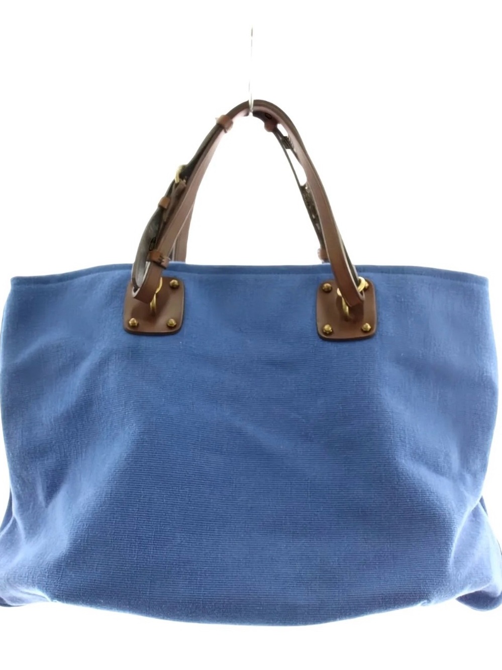 Bottega Veneta Blue Canvas Tote with Brown Leather Handles